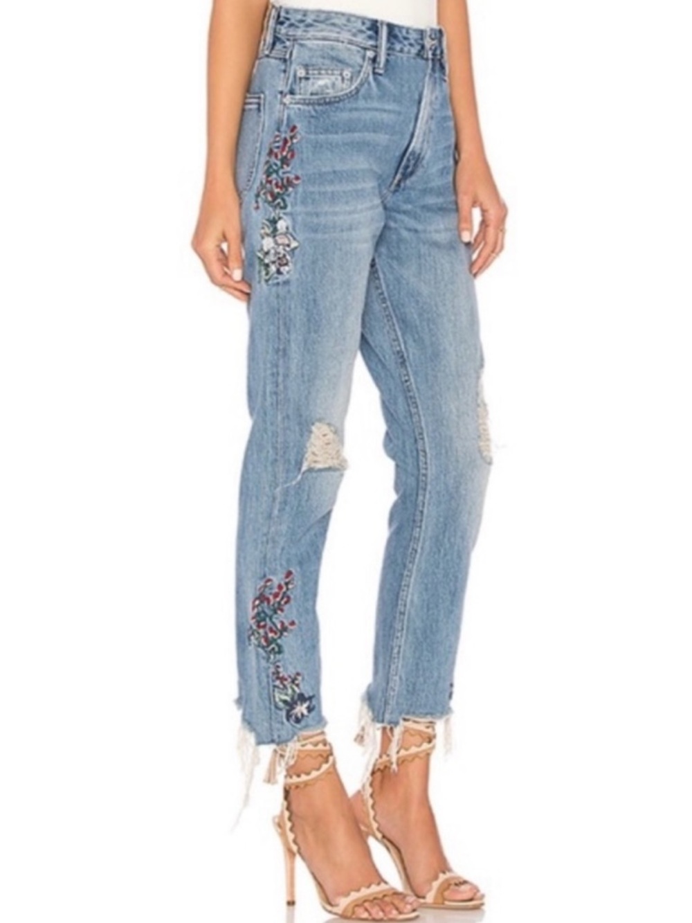 Tularosa hailey straight floral embroidered distressed jeans size 27